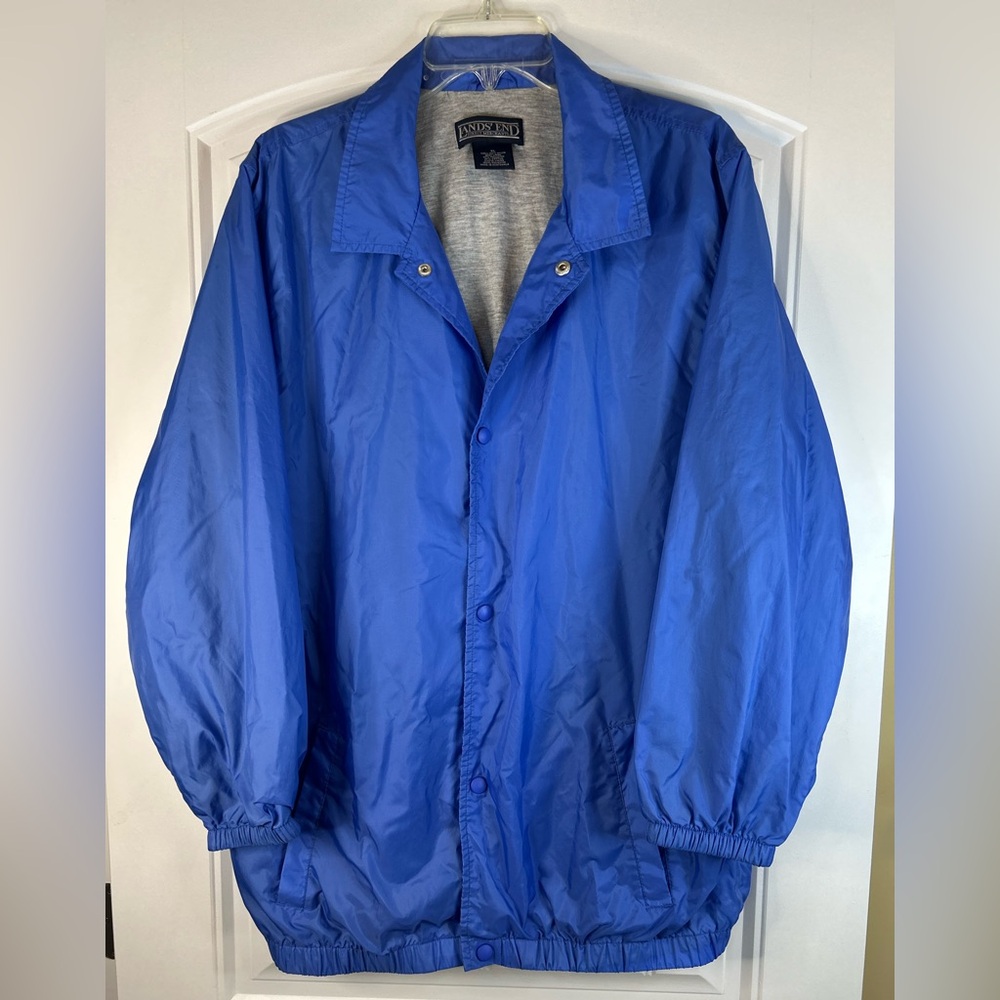 Lands End Jacket Windbreaker Hooded Water Resistant Blue Women’s Size XL
